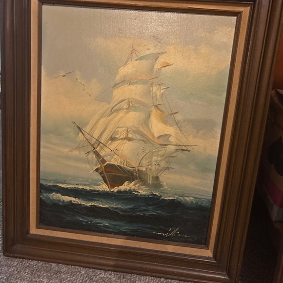 C. Million Vintage Clipper Ship Boat Oil Canvas Painting Nautical Maritime - Picture 2 of 2